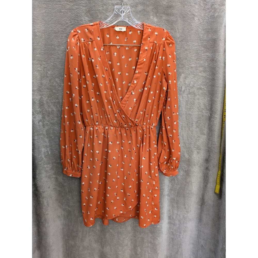 Faux Wrap Dress Women's Medium Orange Vibrant‎ Colorful